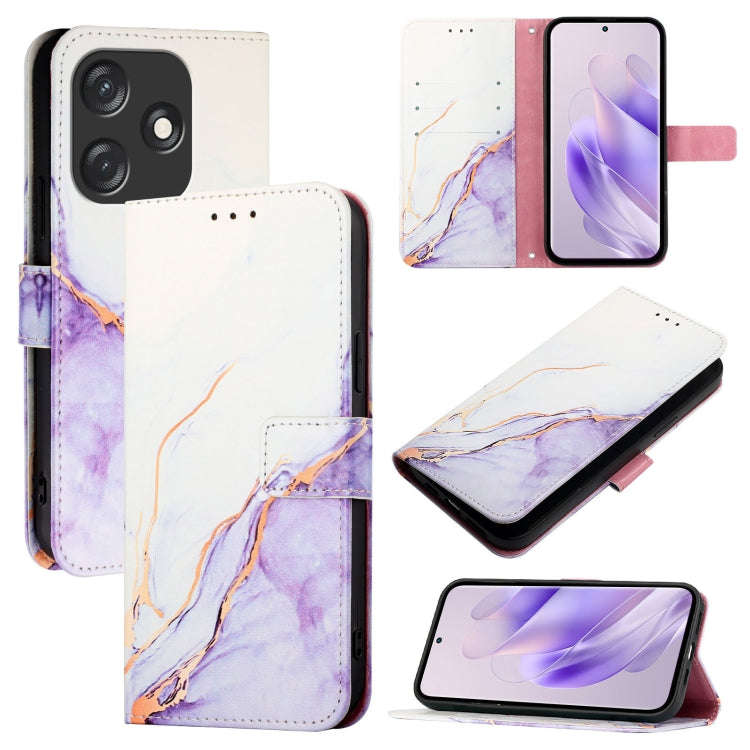 For Tecno Spark 10C PT003 Marble Pattern Flip Leather Phone Case(White Purple)