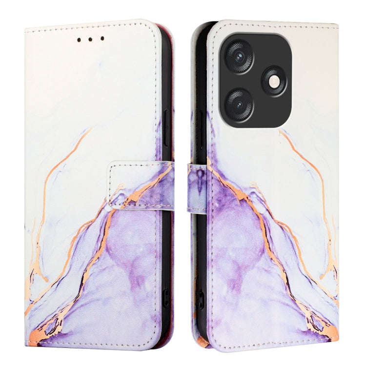 For Tecno Spark 10C PT003 Marble Pattern Flip Leather Phone Case(White Purple)