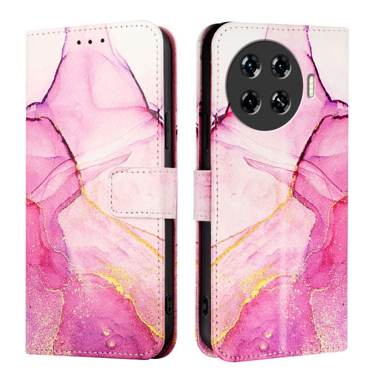 For Tecno Spark 20 Pro+ PT003 Marble Pattern Flip Leather Phone Case(Pink Purple Gold)