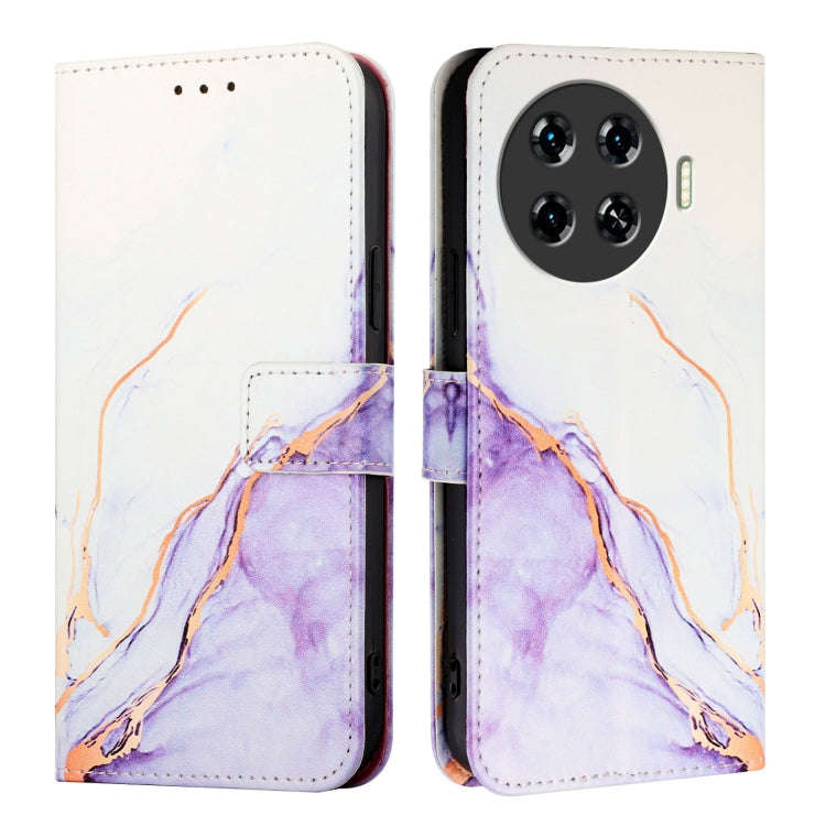 For Tecno Spark 20 Pro+ PT003 Marble Pattern Flip Leather Phone Case(White Purple)