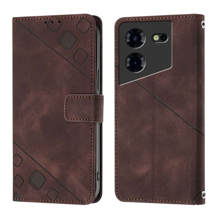 For Tecno Pova 5 Pro 5G Skin Feel Embossed Leather Phone Case(Brown)