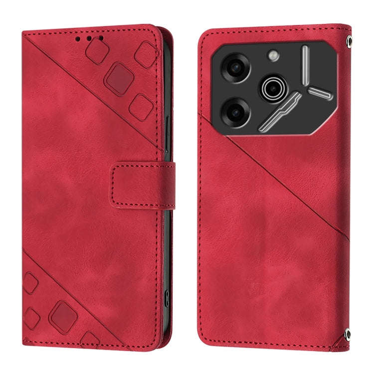 For Tecno Pova 6 Pro Skin Feel Embossed Leather Phone Case(Red)