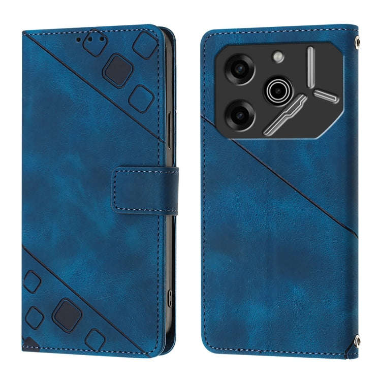 For Tecno Pova 6 Pro Skin Feel Embossed Leather Phone Case(Blue)