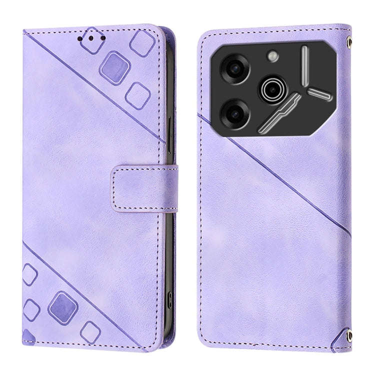 For Tecno Pova 6 Pro Skin Feel Embossed Leather Phone Case(Light Purple)