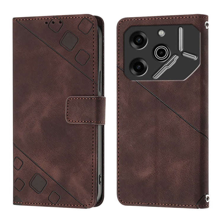 For Tecno Pova 6 Pro Skin Feel Embossed Leather Phone Case(Brown)