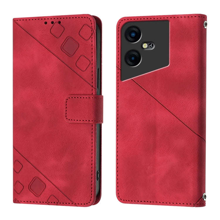 For Tecno Pova Neo 3 Skin Feel Embossed Leather Phone Case(Red)