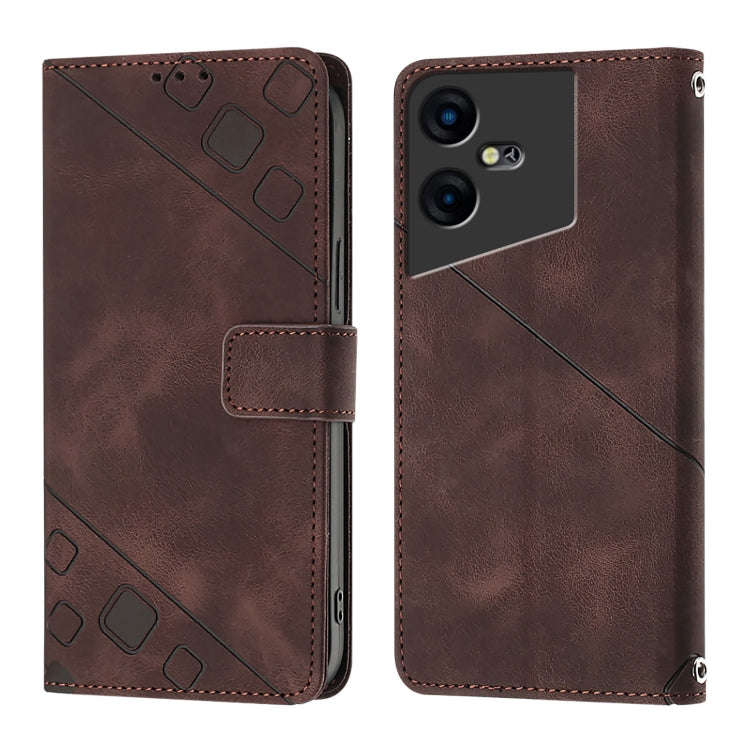 For Tecno Pova Neo 3 Skin Feel Embossed Leather Phone Case(Brown)