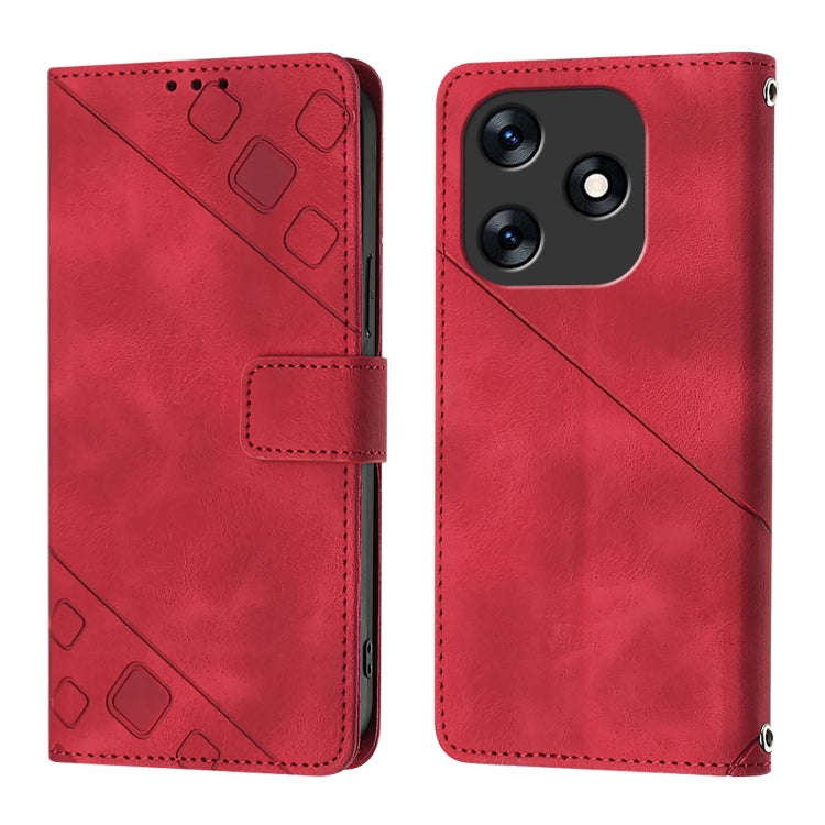 For Tecno Spark 10 4G Skin Feel Embossed Leather Phone Case(Red)