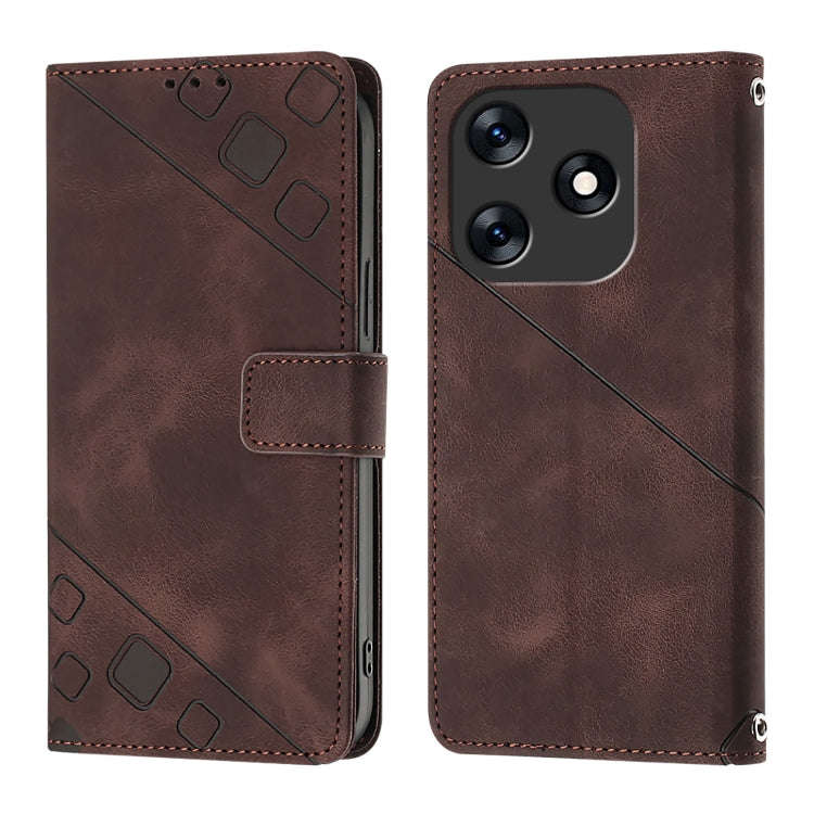 For Tecno Spark 10 4G Skin Feel Embossed Leather Phone Case(Brown)
