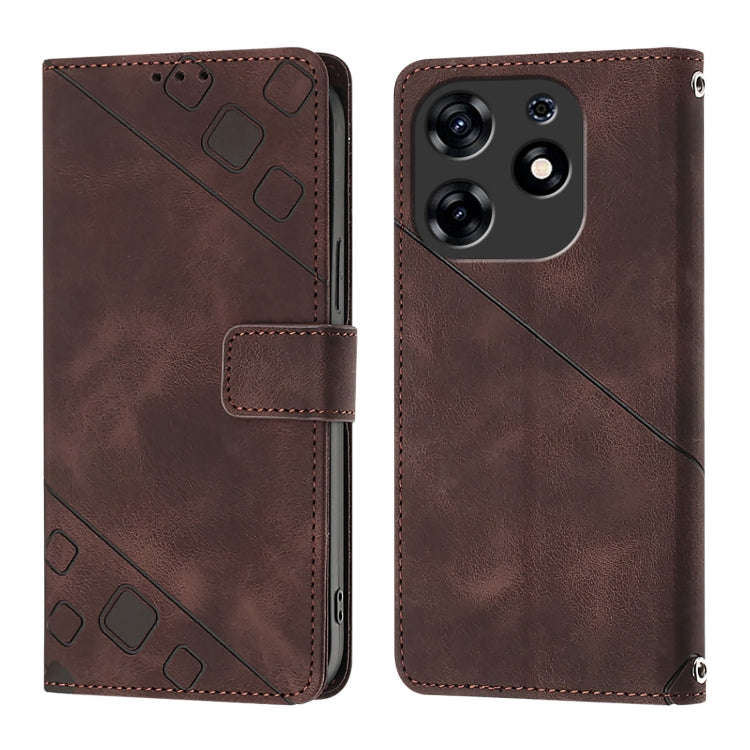For Tecno Spark 10 Pro Magic Magenta Skin Feel Embossed Leather Phone Case(Brown)