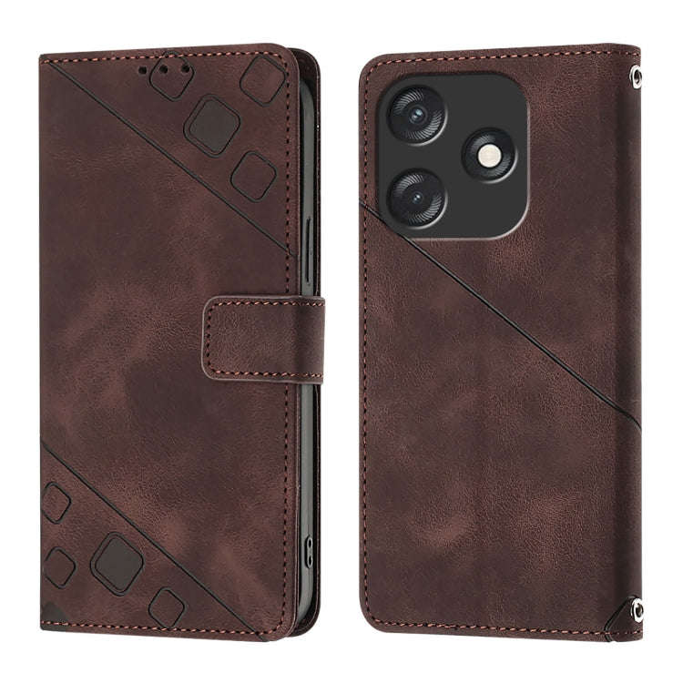 For Tecno Spark 10C Skin Feel Embossed Leather Phone Case(Brown)