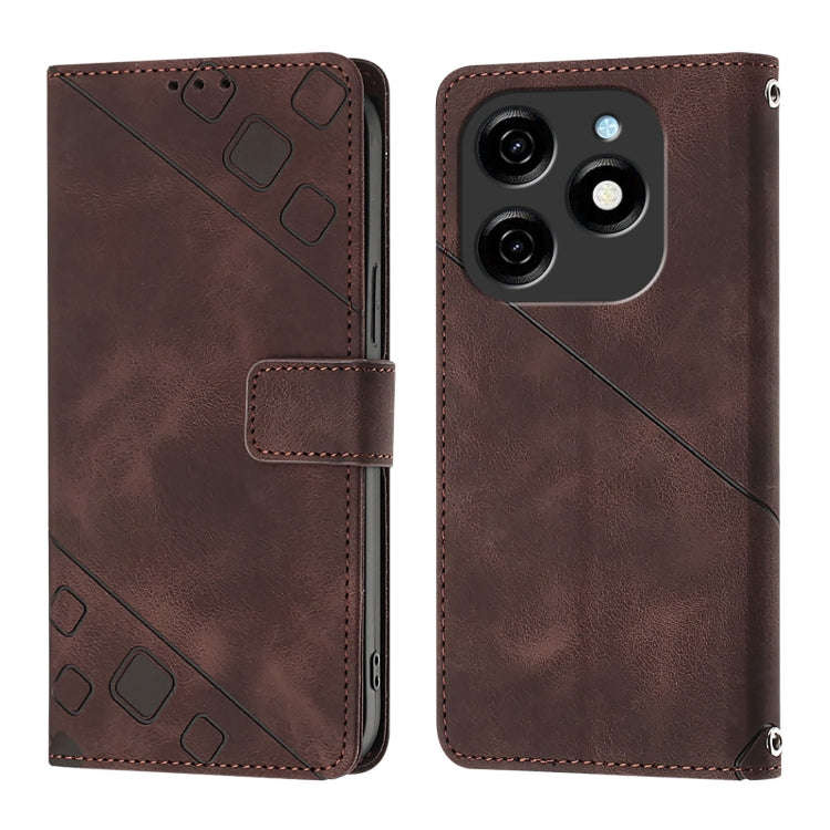 For Tecno Spark 20 Skin Feel Embossed Leather Phone Case(Brown)