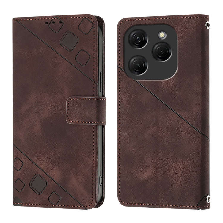For Tecno Spark 20 Pro Skin Feel Embossed Leather Phone Case(Brown)