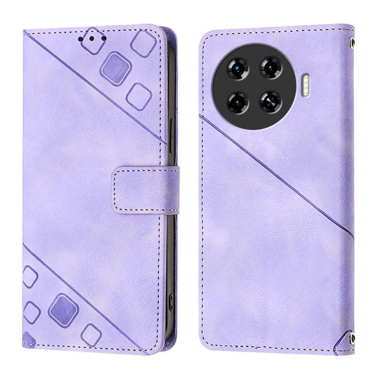 For Tecno Spark 20 Pro+ Skin Feel Embossed Leather Phone Case(Light Purple)