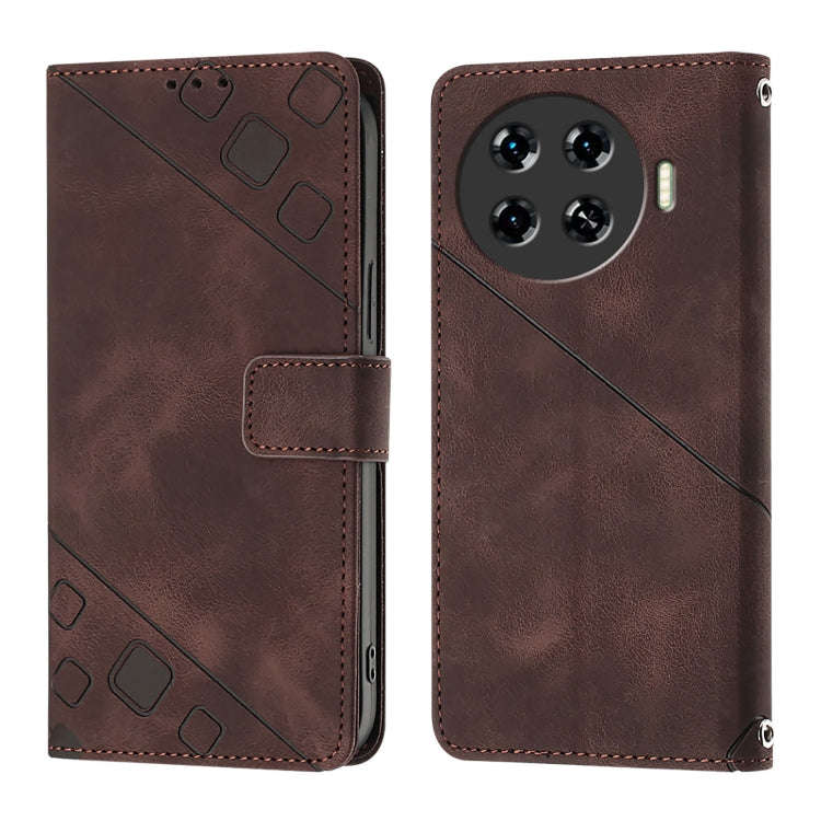 For Tecno Spark 20 Pro+ Skin Feel Embossed Leather Phone Case(Brown)