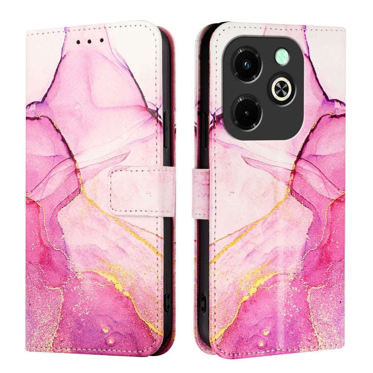 For Infinix Hot 40i PT003 Marble Pattern Flip Leather Phone Case(Pink Purple Gold)