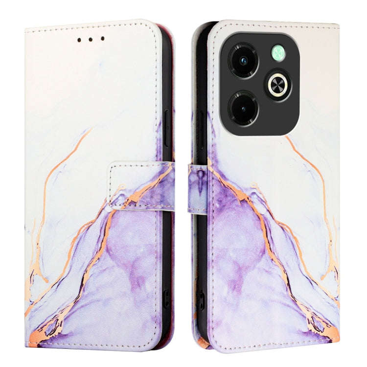 For Infinix Hot 40i PT003 Marble Pattern Flip Leather Phone Case(White Purple)