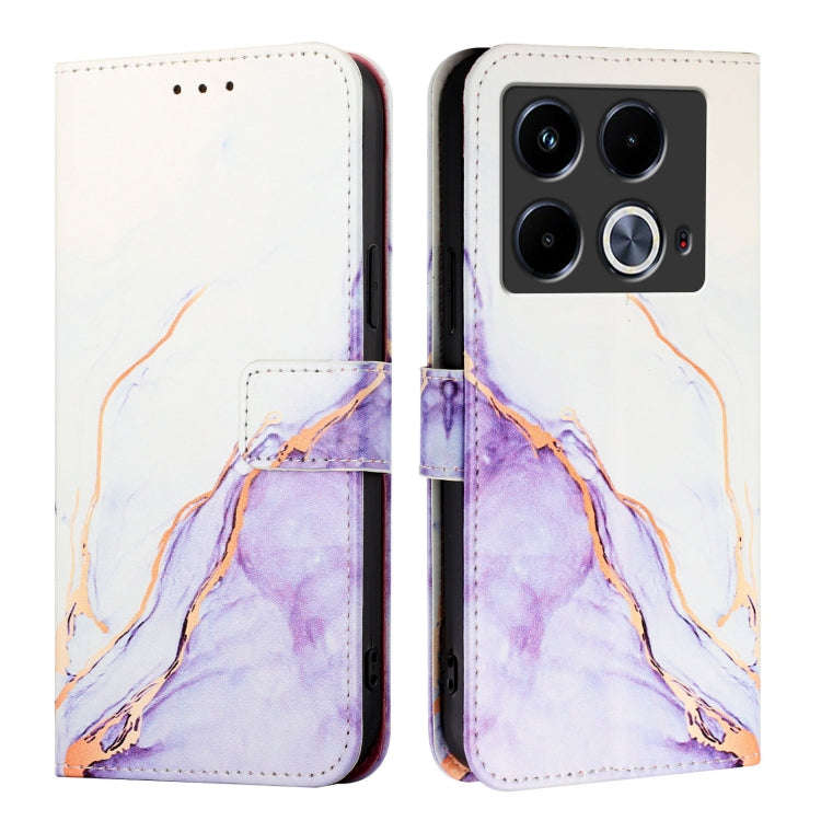 For Infinix Note 40 4G PT003 Marble Pattern Flip Leather Phone Case(White Purple)