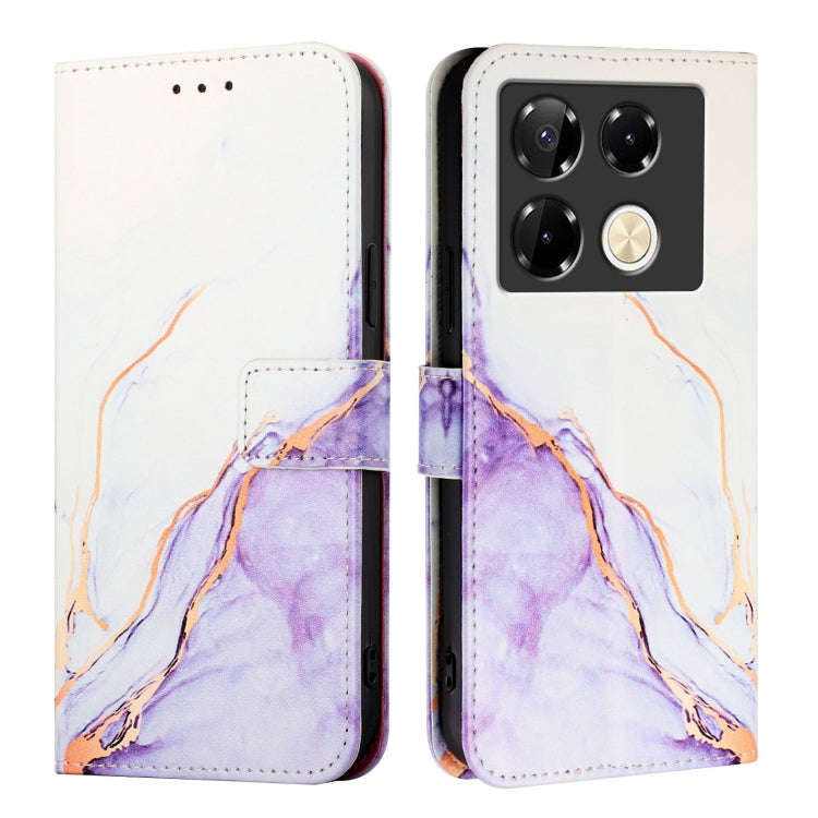 For Infinix Note 40 Pro 5G PT003 Marble Pattern Flip Leather Phone Case(White Purple)