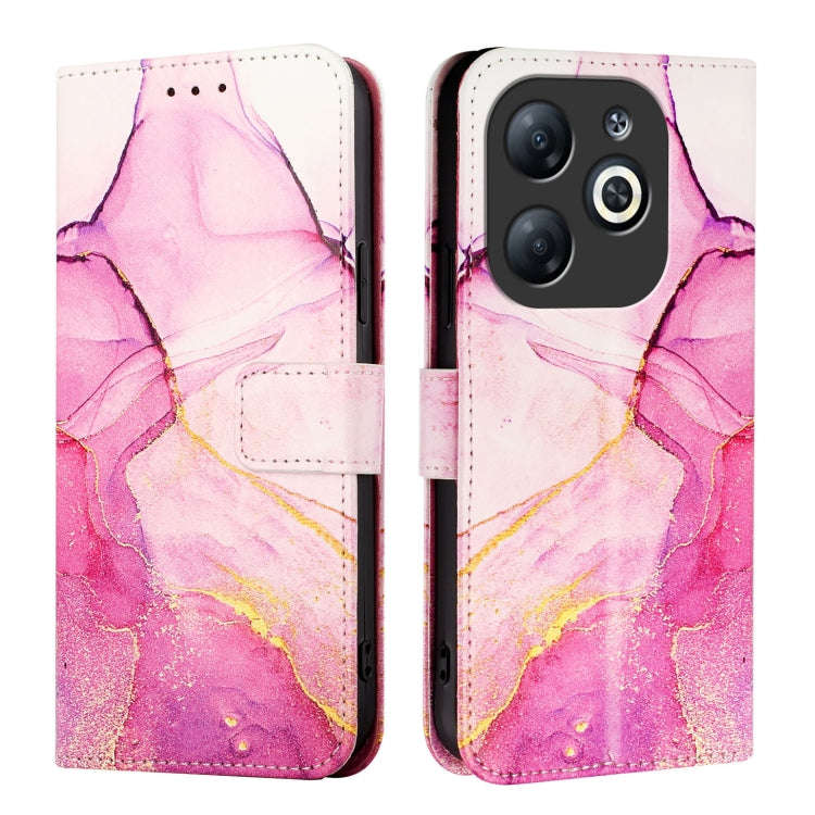 For Infinix Smart 8 PT003 Marble Pattern Flip Leather Phone Case(Pink Purple Gold)