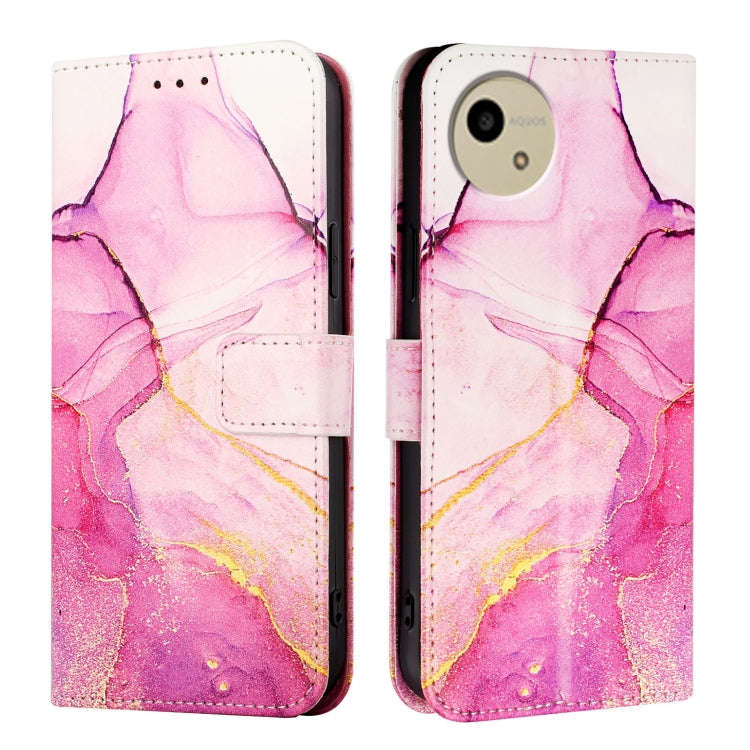 For Sharp Aquos Wish 4 SH-52E PT003 Marble Pattern Flip Leather Phone Case(Pink Purple Gold)