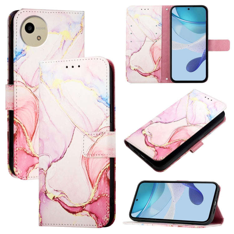For Sharp Aquos Wish 4 SH-52E PT003 Marble Pattern Flip Leather Phone Case(Rose Gold)
