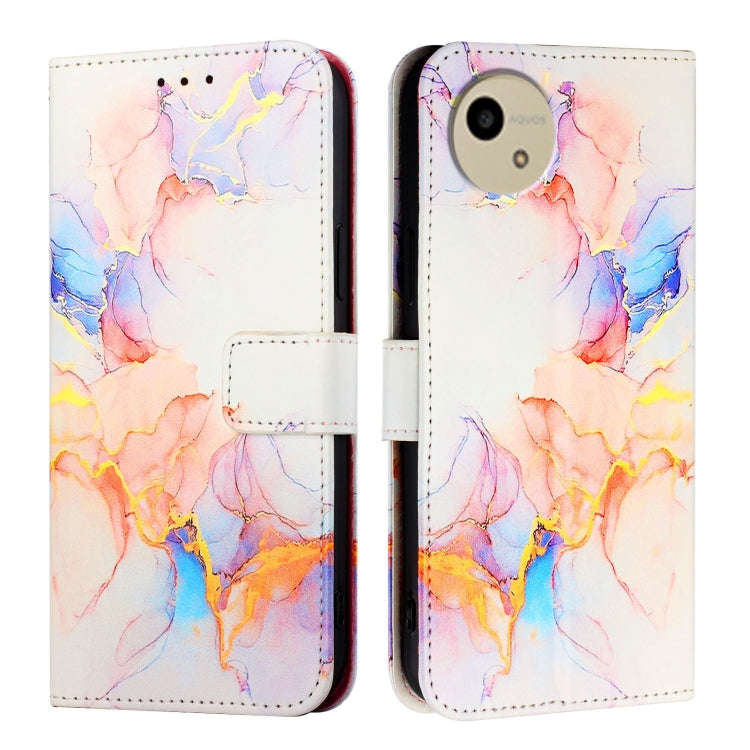 For Sharp Aquos Wish 4 SH-52E PT003 Marble Pattern Flip Leather Phone Case(Galaxy Marble White)