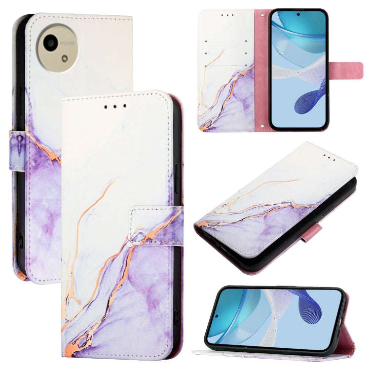 For Sharp Aquos Wish 4 SH-52E PT003 Marble Pattern Flip Leather Phone Case(White Purple)