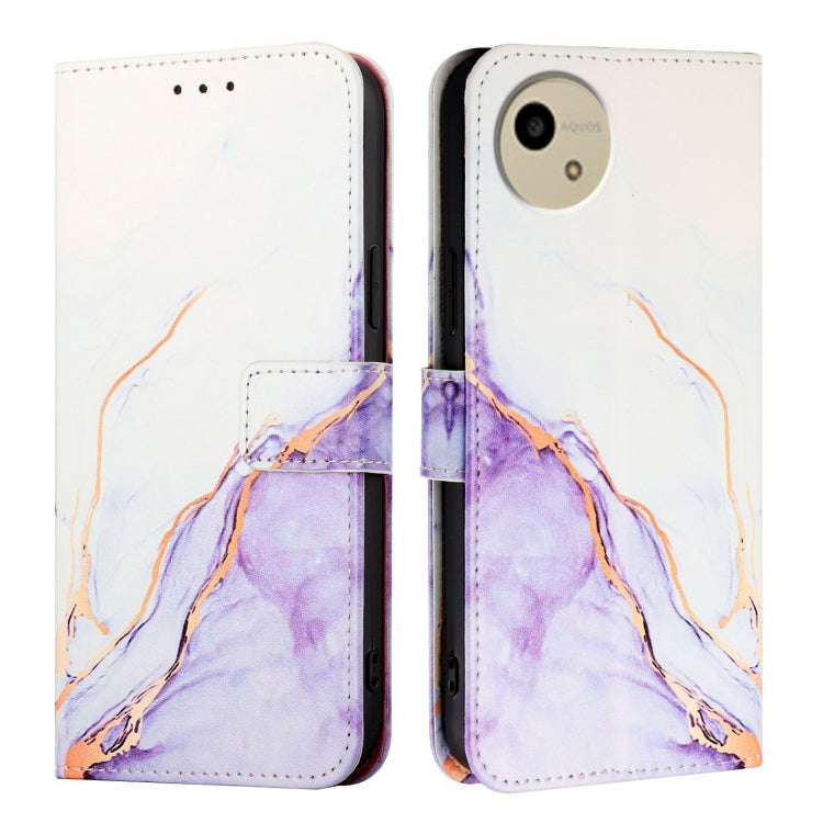 For Sharp Aquos Wish 4 SH-52E PT003 Marble Pattern Flip Leather Phone Case(White Purple)