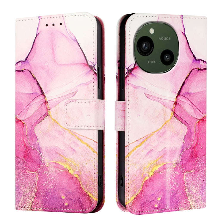 For Sharp Aquos R9 SH-51E PT003 Marble Pattern Flip Leather Phone Case(Pink Purple Gold)