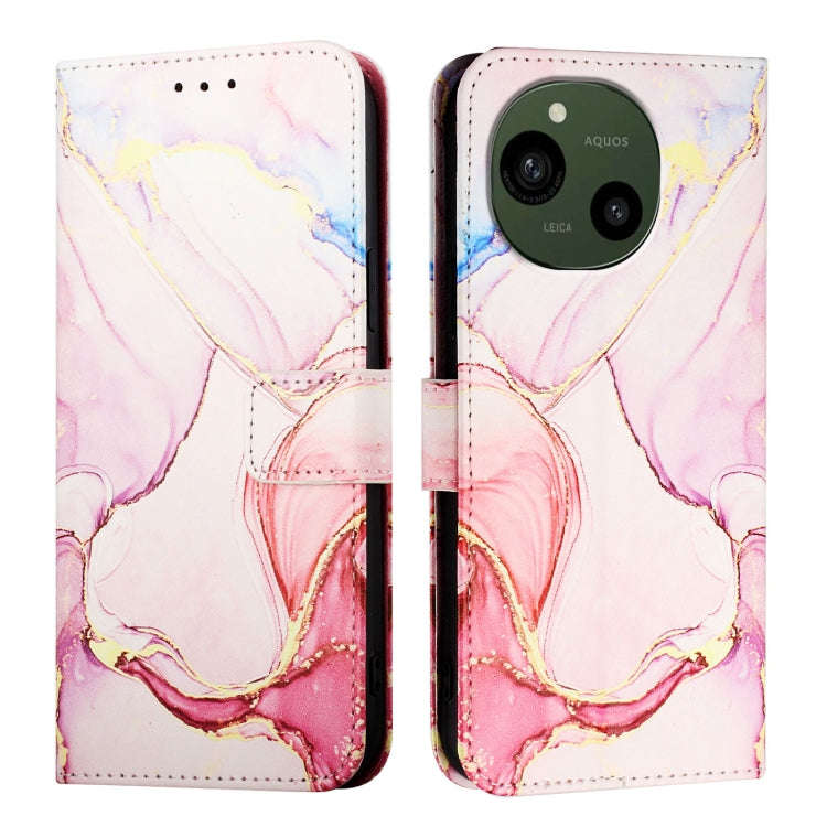 For Sharp Aquos R9 SH-51E PT003 Marble Pattern Flip Leather Phone Case(Rose Gold)