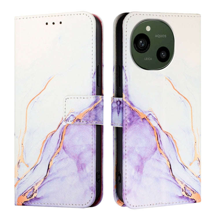 For Sharp Aquos R9 SH-51E PT003 Marble Pattern Flip Leather Phone Case(White Purple)