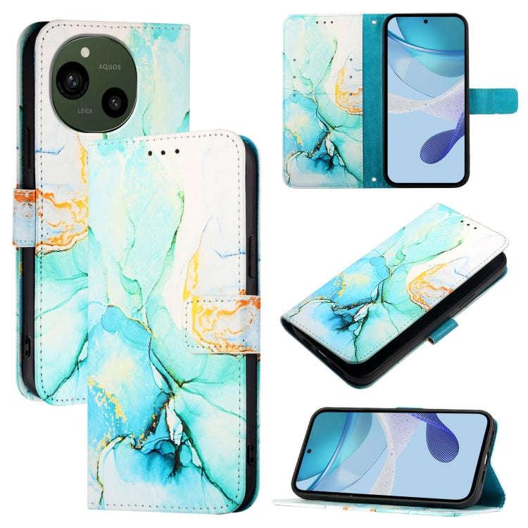 For Sharp Aquos R9 SH-51E PT003 Marble Pattern Flip Leather Phone Case(Green)