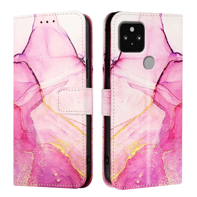 For Google Pixel 5 PT003 Marble Pattern Flip Leather Phone Case(Pink Purple Gold)