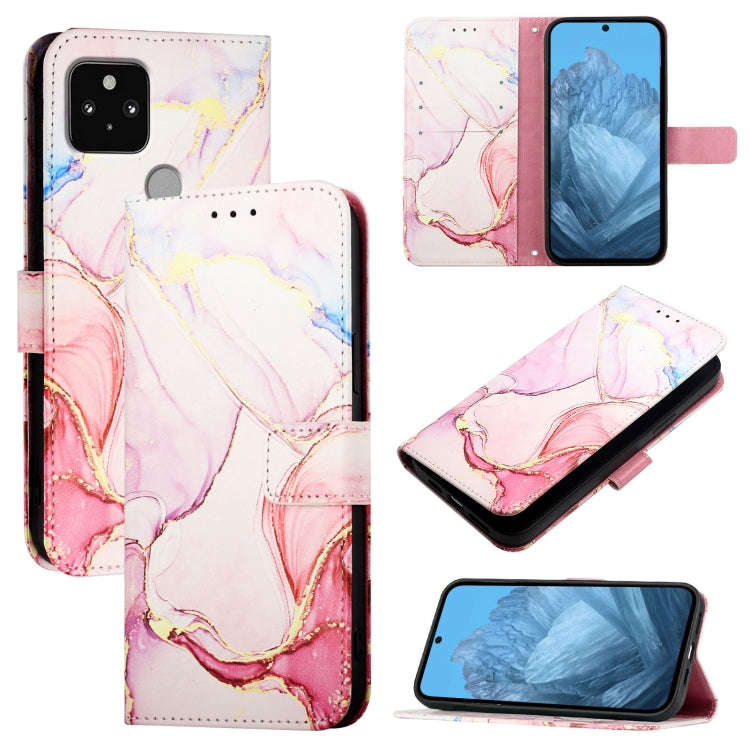 For Google Pixel 5 PT003 Marble Pattern Flip Leather Phone Case(Rose Gold)