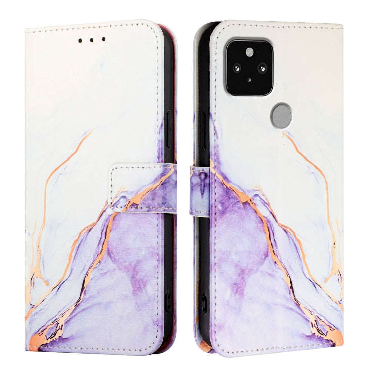 For Google Pixel 5 PT003 Marble Pattern Flip Leather Phone Case(White Purple)