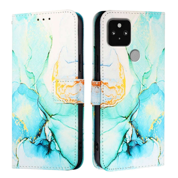For Google Pixel 5 PT003 Marble Pattern Flip Leather Phone Case(Green)