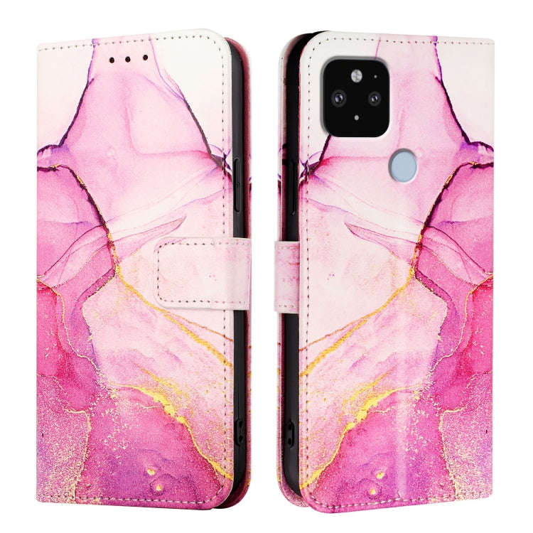 For Google Pixel 5 XL / 4a 5G PT003 Marble Pattern Flip Leather Phone Case(Pink Purple Gold)