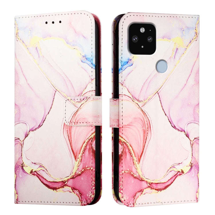 For Google Pixel 5 XL / 4a 5G PT003 Marble Pattern Flip Leather Phone Case(Rose Gold)
