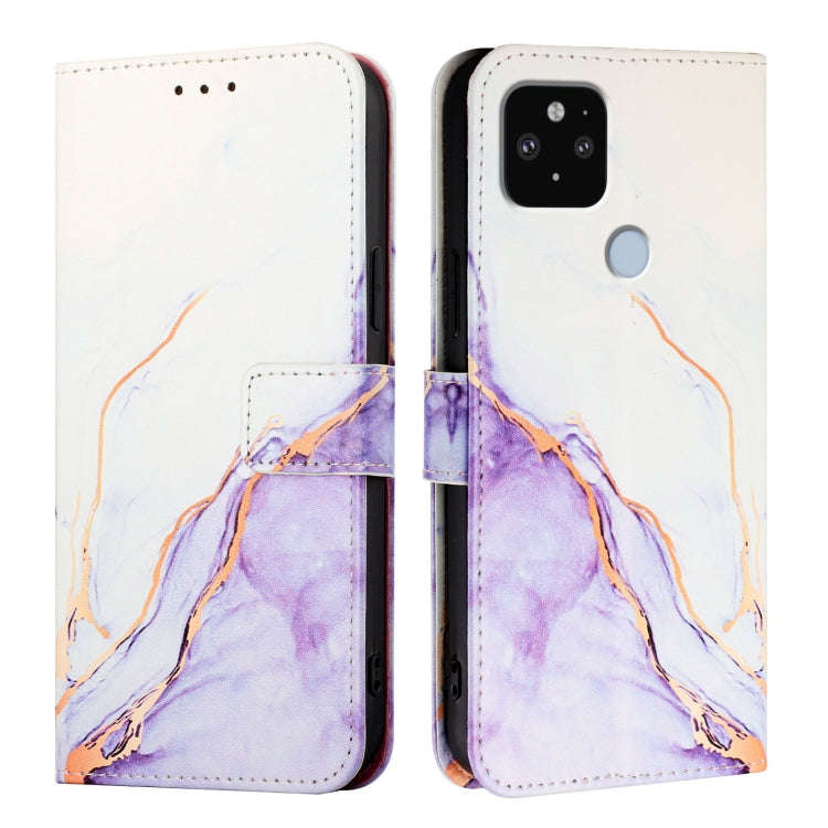 For Google Pixel 5 XL / 4a 5G PT003 Marble Pattern Flip Leather Phone Case(White Purple)