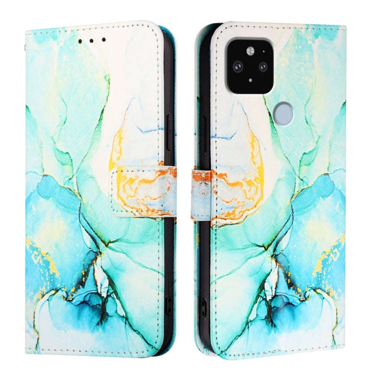For Google Pixel 5 XL / 4a 5G PT003 Marble Pattern Flip Leather Phone Case(Green)