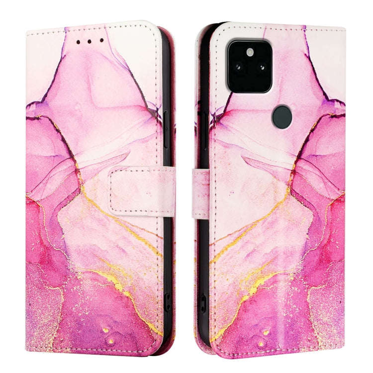 For Google Pixel 5a PT003 Marble Pattern Flip Leather Phone Case(Pink Purple Gold)