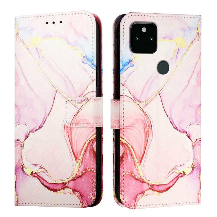 For Google Pixel 5a PT003 Marble Pattern Flip Leather Phone Case(Rose Gold)