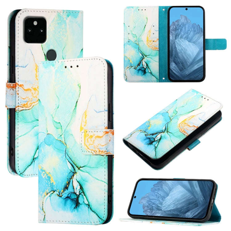 For Google Pixel 5a PT003 Marble Pattern Flip Leather Phone Case(Green)