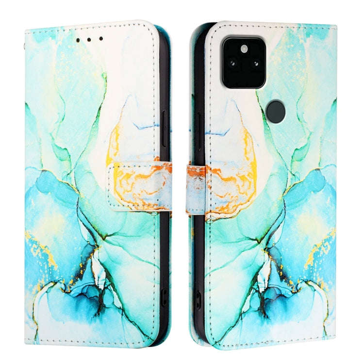 For Google Pixel 5a PT003 Marble Pattern Flip Leather Phone Case(Green)