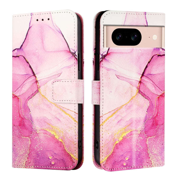 For Google Pixel 8a PT003 Marble Pattern Flip Leather Phone Case(Pink Purple Gold)