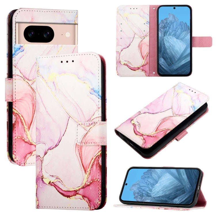 For Google Pixel 8a PT003 Marble Pattern Flip Leather Phone Case(Rose Gold)
