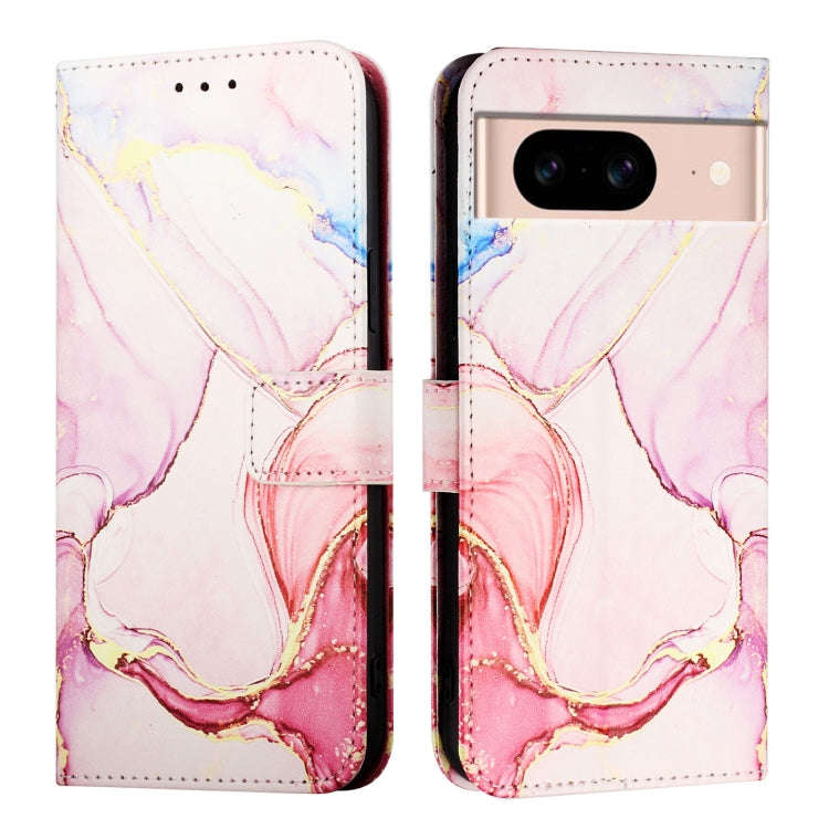 For Google Pixel 8a PT003 Marble Pattern Flip Leather Phone Case(Rose Gold)