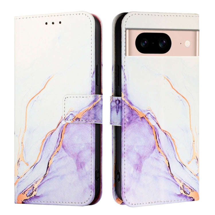 For Google Pixel 8a PT003 Marble Pattern Flip Leather Phone Case(White Purple)