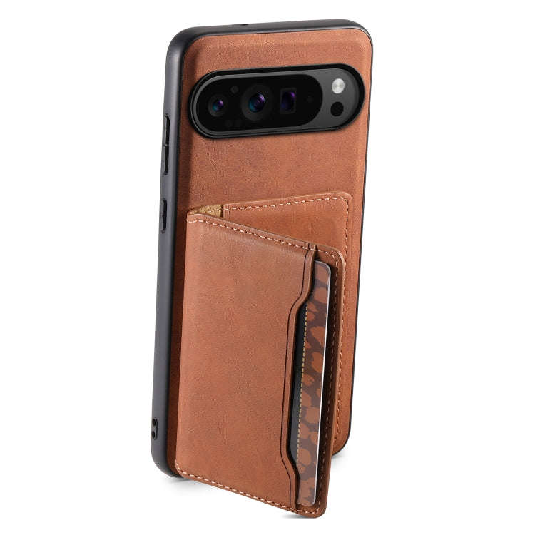 For Google Pixel 9 Pro Denior D13 Retro Texture Leather MagSafe Card Bag Phone Case(Brown)